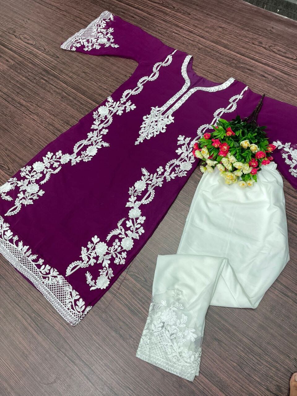 Heavy Pakistani Georgette Top with Palazzo Set in 6 colors Kurti and Pant Shopin Di Apparels Purple