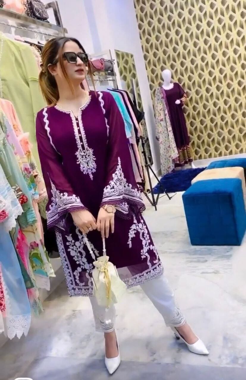 Heavy Pakistani Georgette Top with Palazzo Set in 6 colors Kurti and Pant Shopin Di Apparels