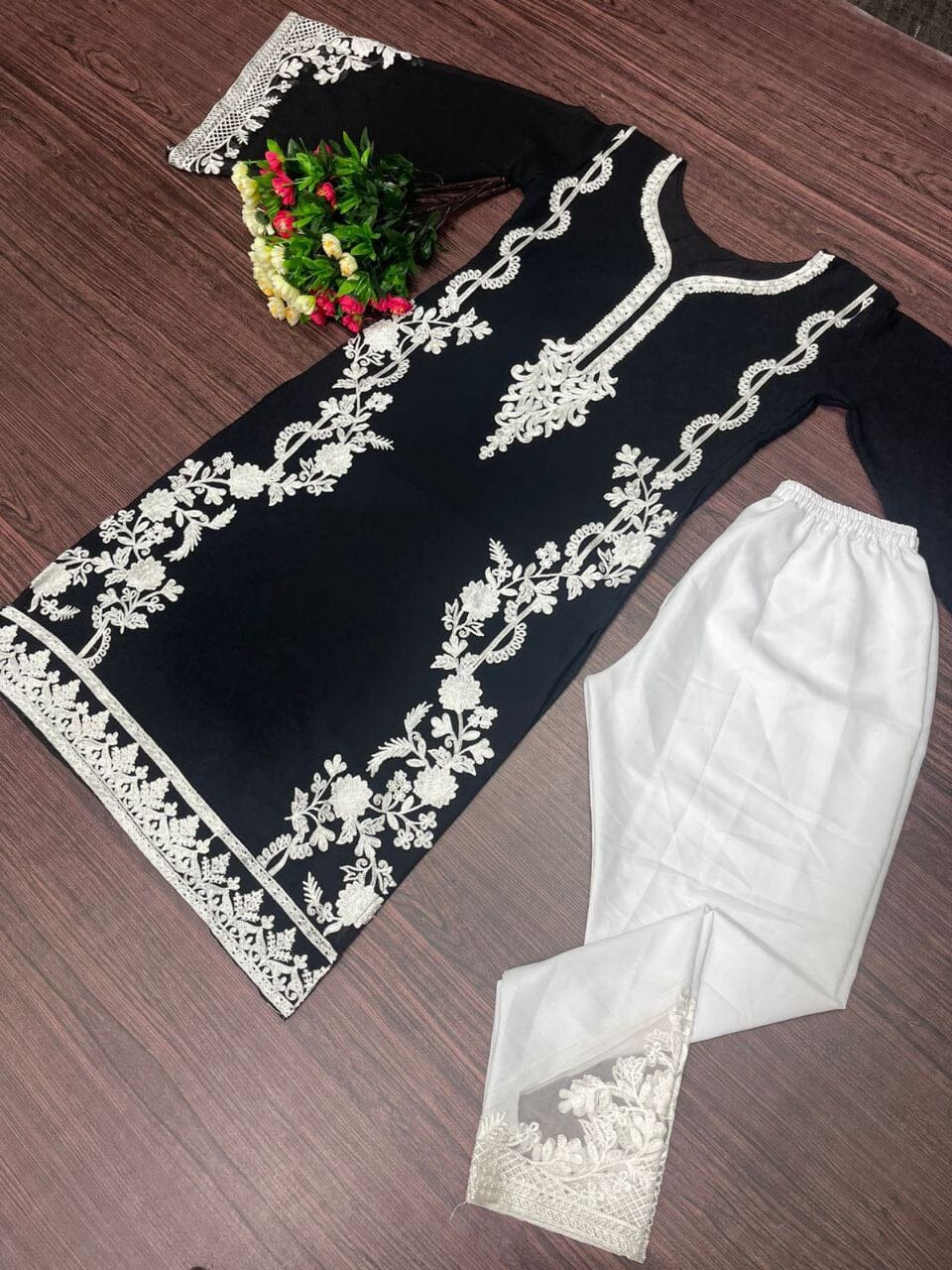 Heavy Pakistani Georgette Top with Palazzo Set in 6 colors Kurti and Pant Shopin Di Apparels