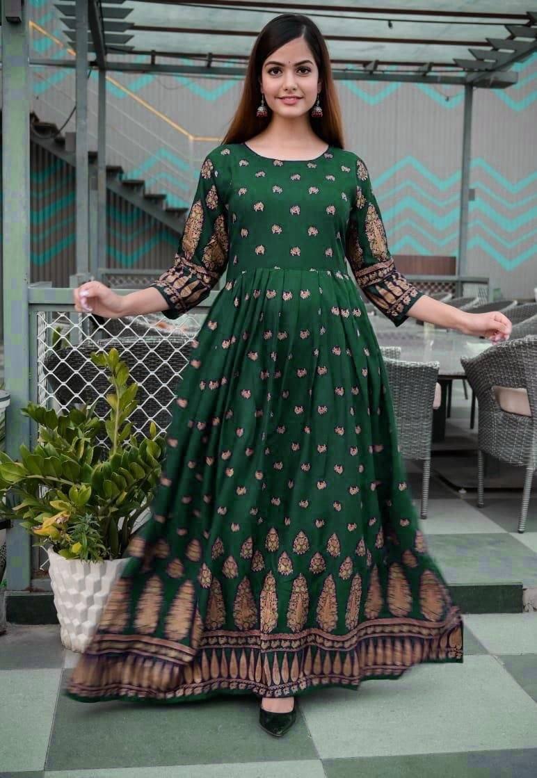 Heavy Rayon Gown with Gold Print Gowns Shopindiapparels.com