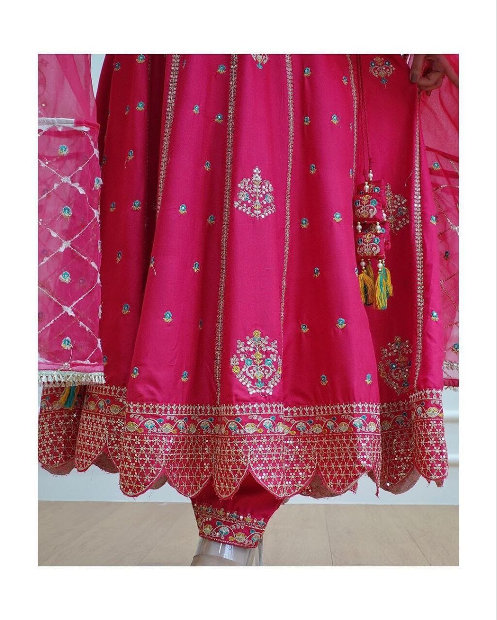 Hot Pink Sequence Work Gown with Dupatta and Plazzo Gown with Dupatta Shopin Di Apparels