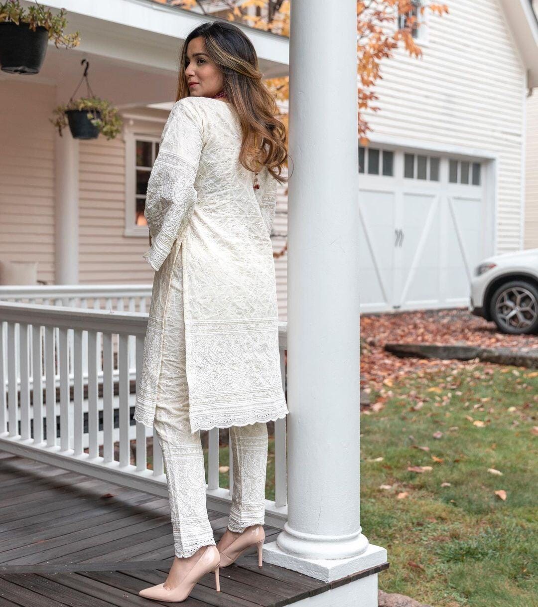 Hotselling Designer Shiffli work Cotton Bell Sleeve Kurti and Pant Set Kurti with Pant Shopindiapparels.com