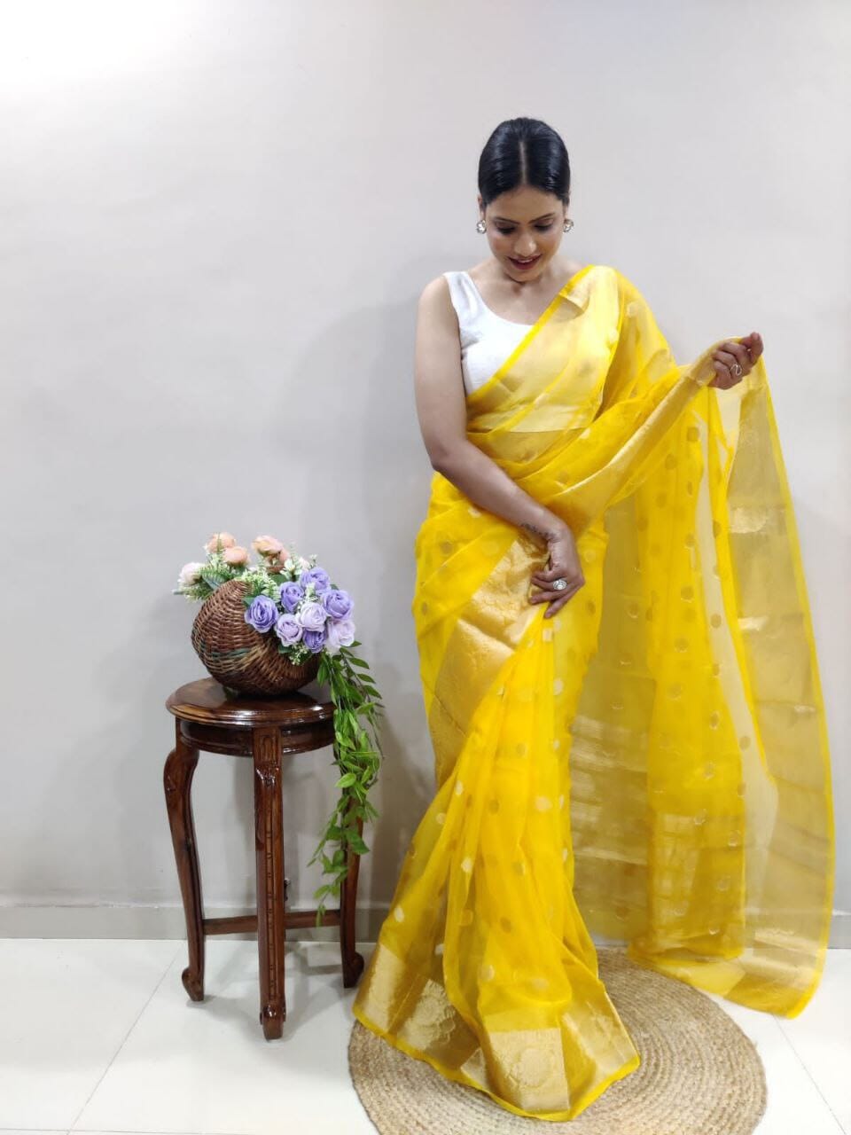 Kanchipuram Organza Sarees With Raw Silk Sequence Work Blouse in colors saree Shopin Di Apparels