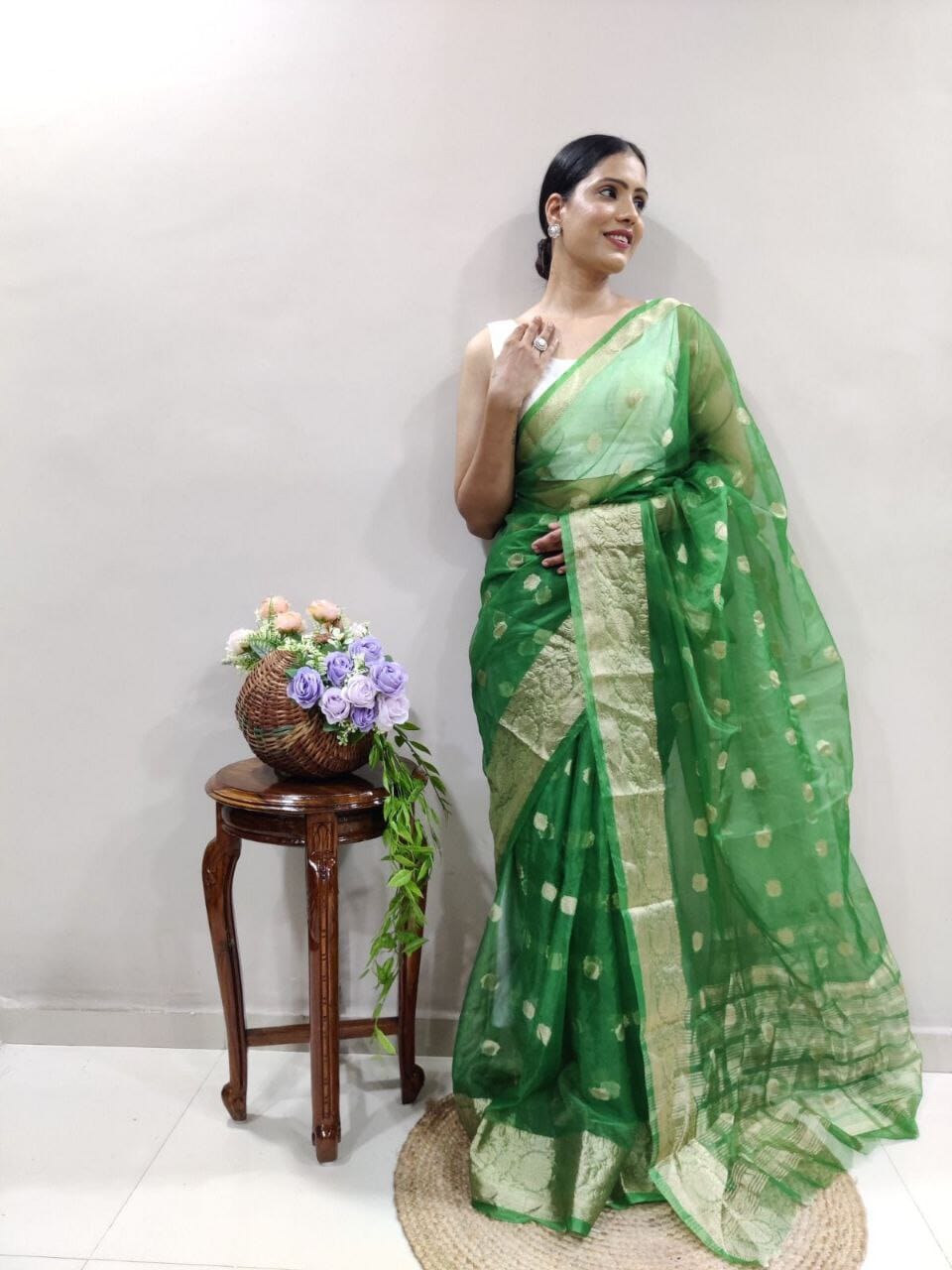 Kanchipuram Organza Sarees With Raw Silk Sequence Work Blouse in colors saree Shopin Di Apparels