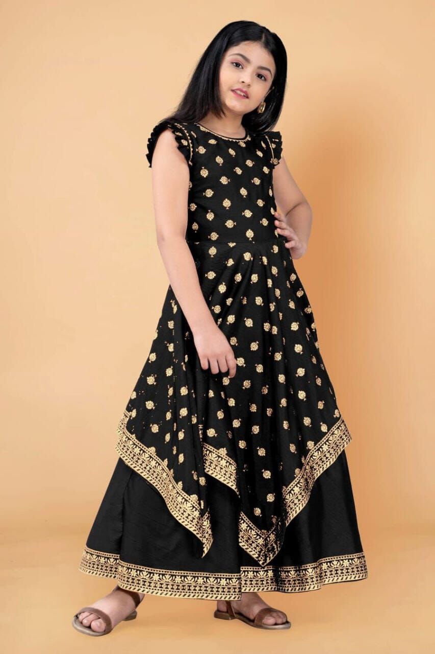 Kid's Gown Beautiful foil print and attached belt in 6 colors Kid's Gown Shopin Di Apparels
