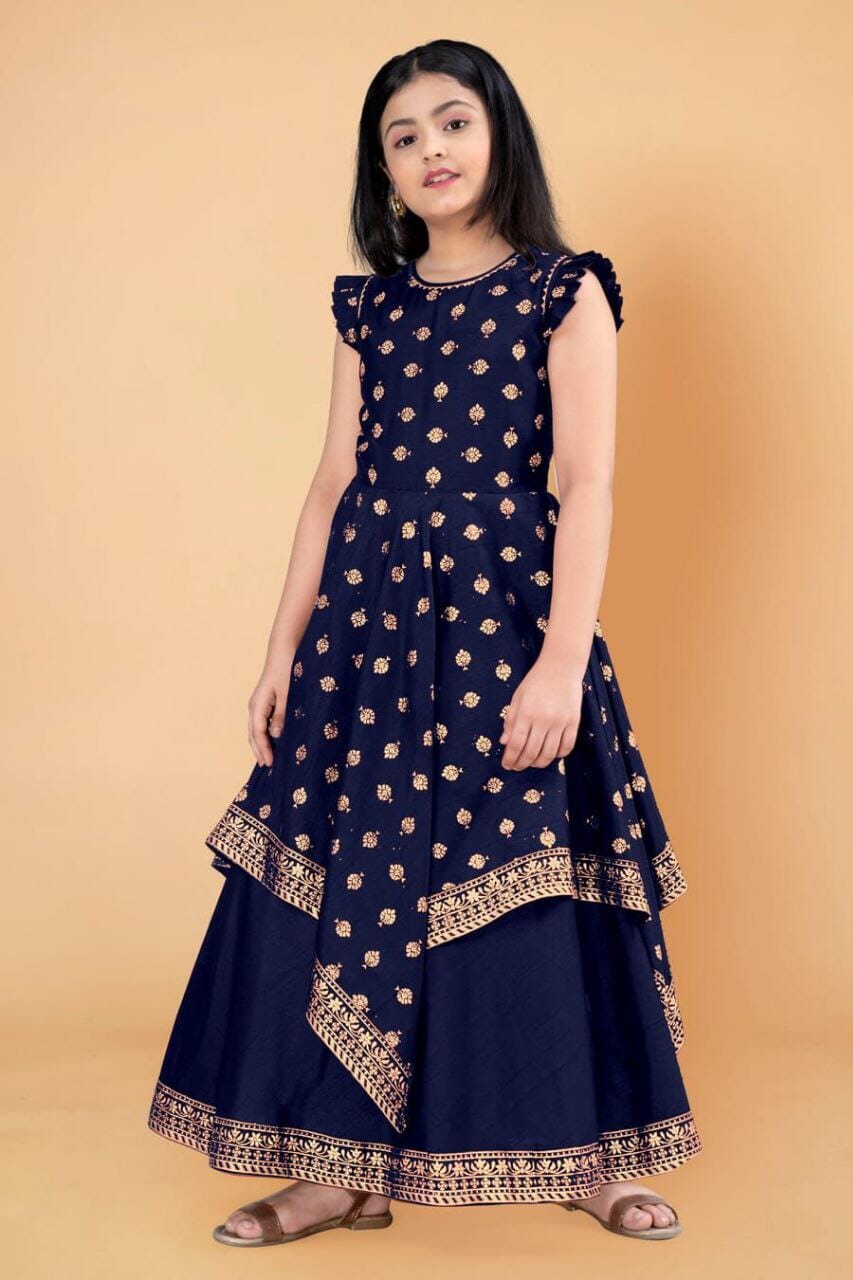 Kid's Gown Beautiful foil print and attached belt in 6 colors Kid's Gown Shopin Di Apparels