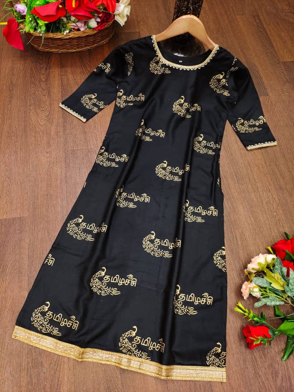 Kid's Kurti with Tamil Foil Print in 5 colors Kid's Kurti Shopin Di Apparels