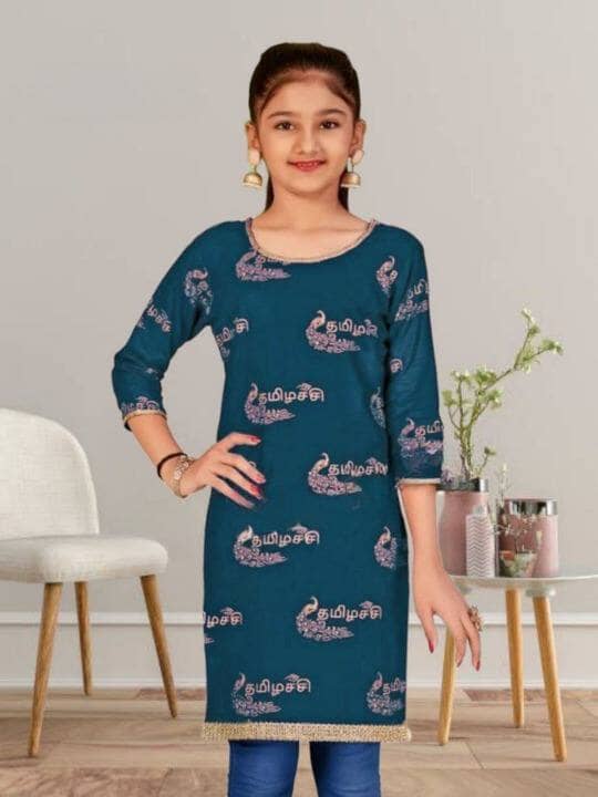 Kid's Kurti with Tamil Foil Print in 5 colors Kid's Kurti Shopin Di Apparels