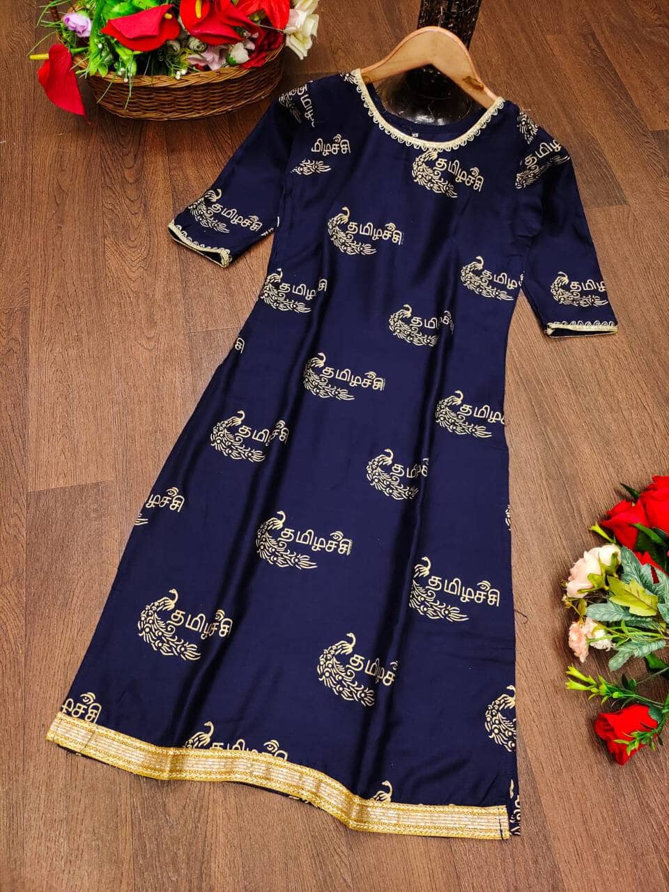 Kid's Kurti with Tamil Foil Print in 5 colors Kid's Kurti Shopin Di Apparels