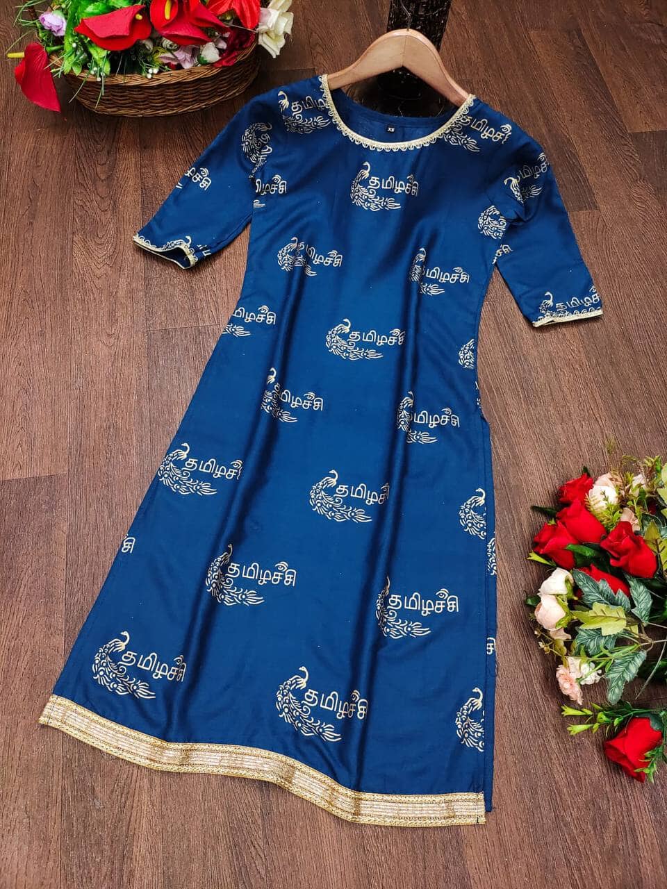 Kid's Kurti with Tamil Foil Print in 5 colors Kid's Kurti Shopin Di Apparels