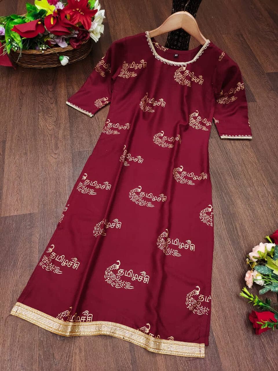 Kid's Kurti with Tamil Foil Print in 5 colors Kid's Kurti Shopin Di Apparels