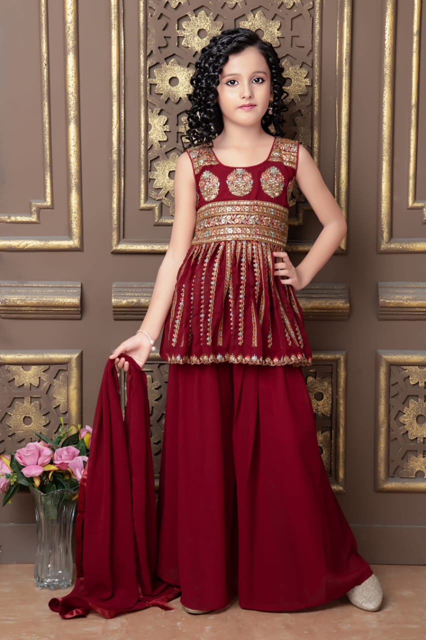 Kid's Trendy Designer Georgette Sharara Suit Kid's Suits Shopindiapparels.com