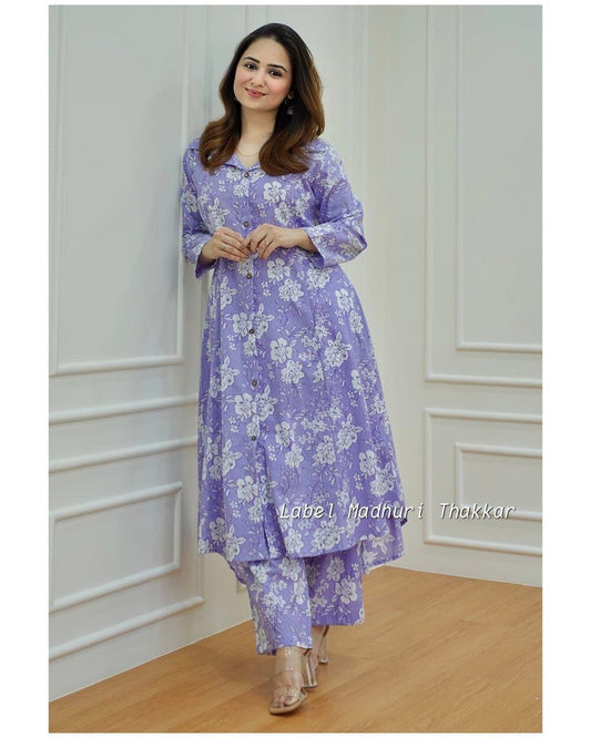 Lavender Purple Poly Rayon Digital Printed Kurti with Pant Kurti with Pant Shopin Di Apparels