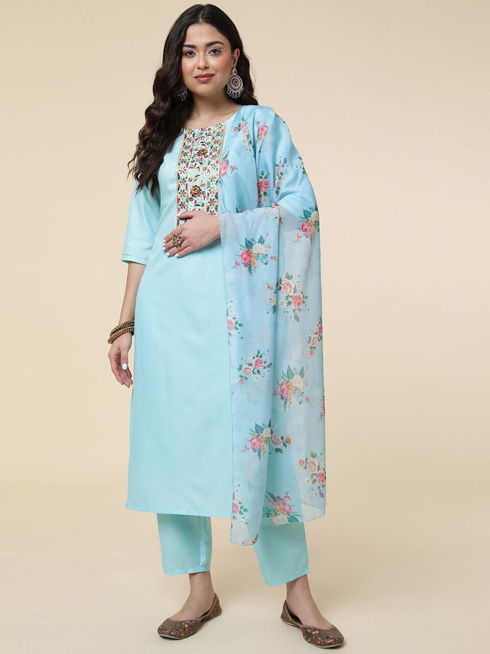 Light Blue Ruby Cotton Designer Kurti with Dupatta and Bottom Kurti with Dupatta and Bottom Shopin Di Apparels