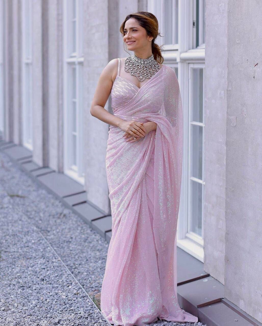 Light Pink Heavy Sequence Work Designer Saree Designer Saree Shopin Di Apparels