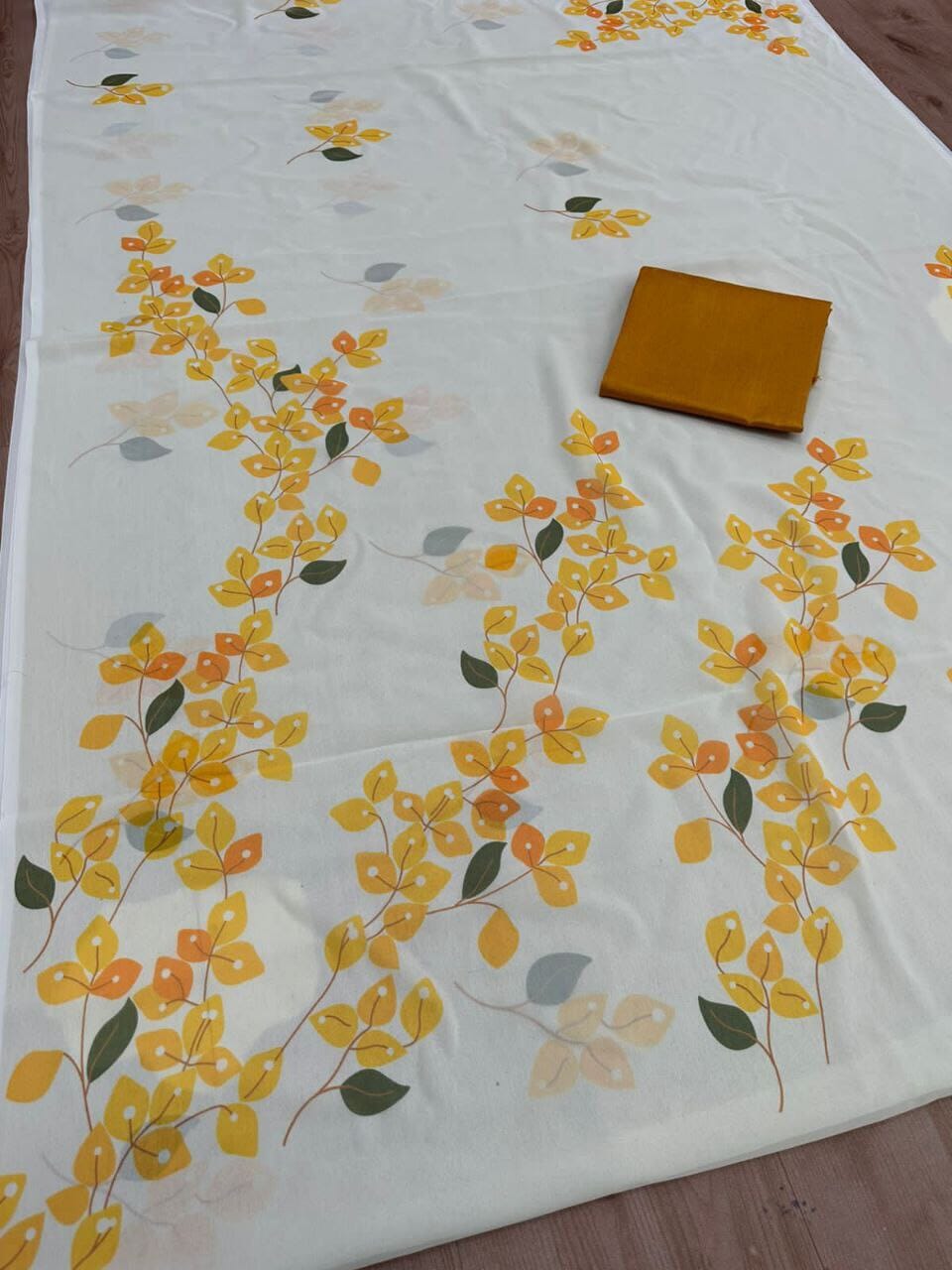 Mango Yellow Designer Georgette Saree with Digital Print Designer Saree Shopin Di Apparels