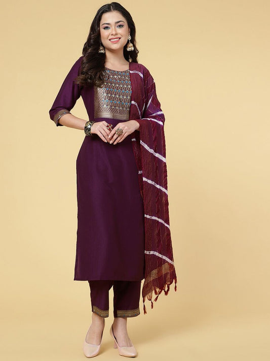 Maroon Chinon Chanderi Designer Kurti with Dupatta and Bottom Kurti with Dupatta and Bottom Shopin Di Apparels