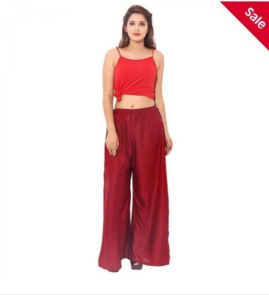 Maroon Plain Rayon Plazzo Pants Plazzo Pants Shopindiapparels.com