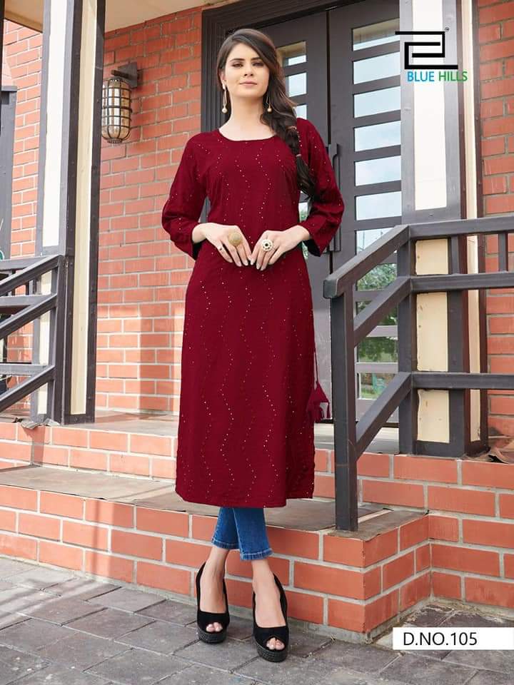 Maroon Plus Size Plain Kurti with lucknow work Shopindiapparels.com