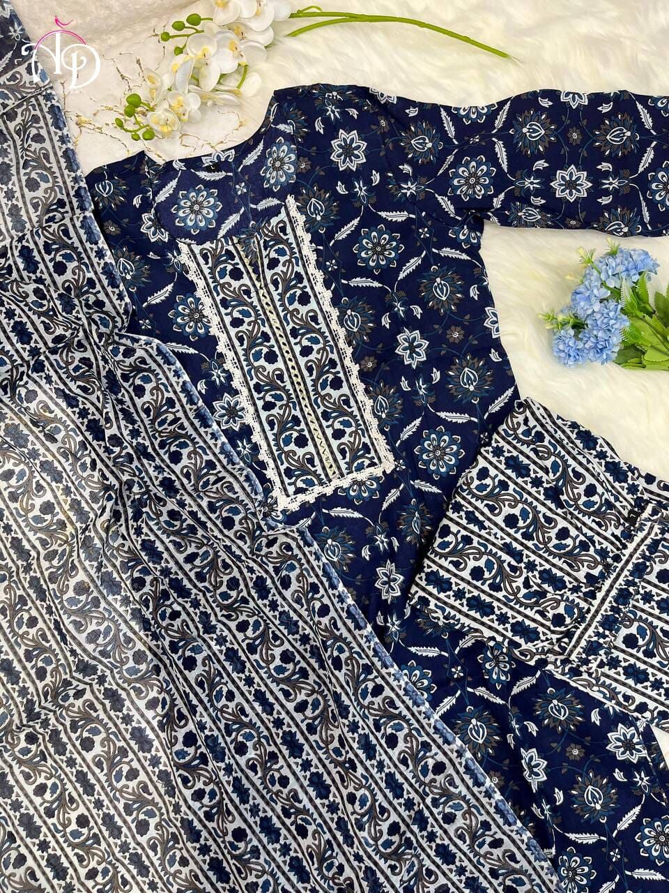 Murti Blue Gujarati Kurta with Pant and Duppata Kurti with Dupatta and Bottom Shopin Di Apparels