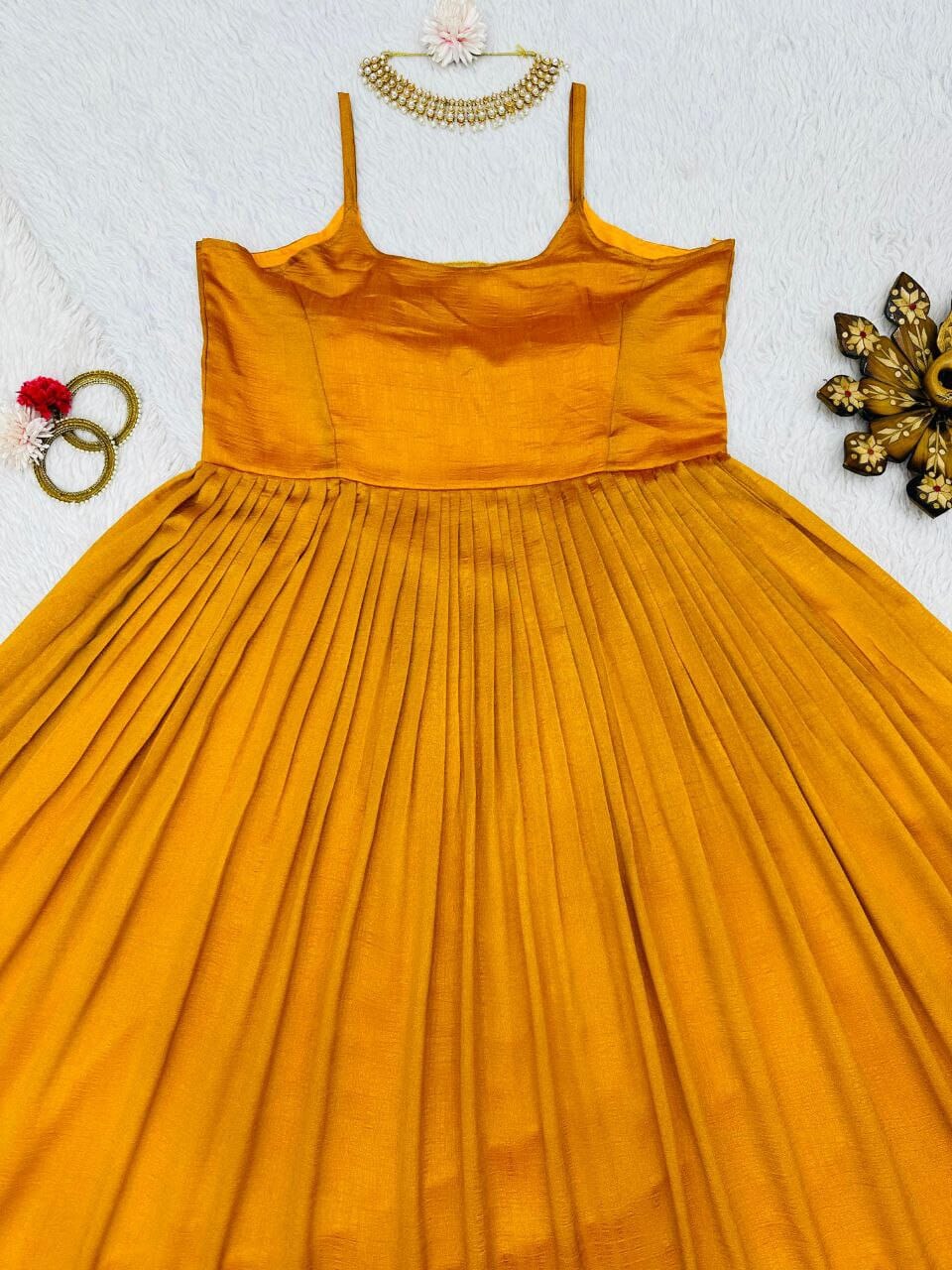 Mustard Chinon Silk Lace Border Plain Gown Designer Gowns Shopin Di Apparels