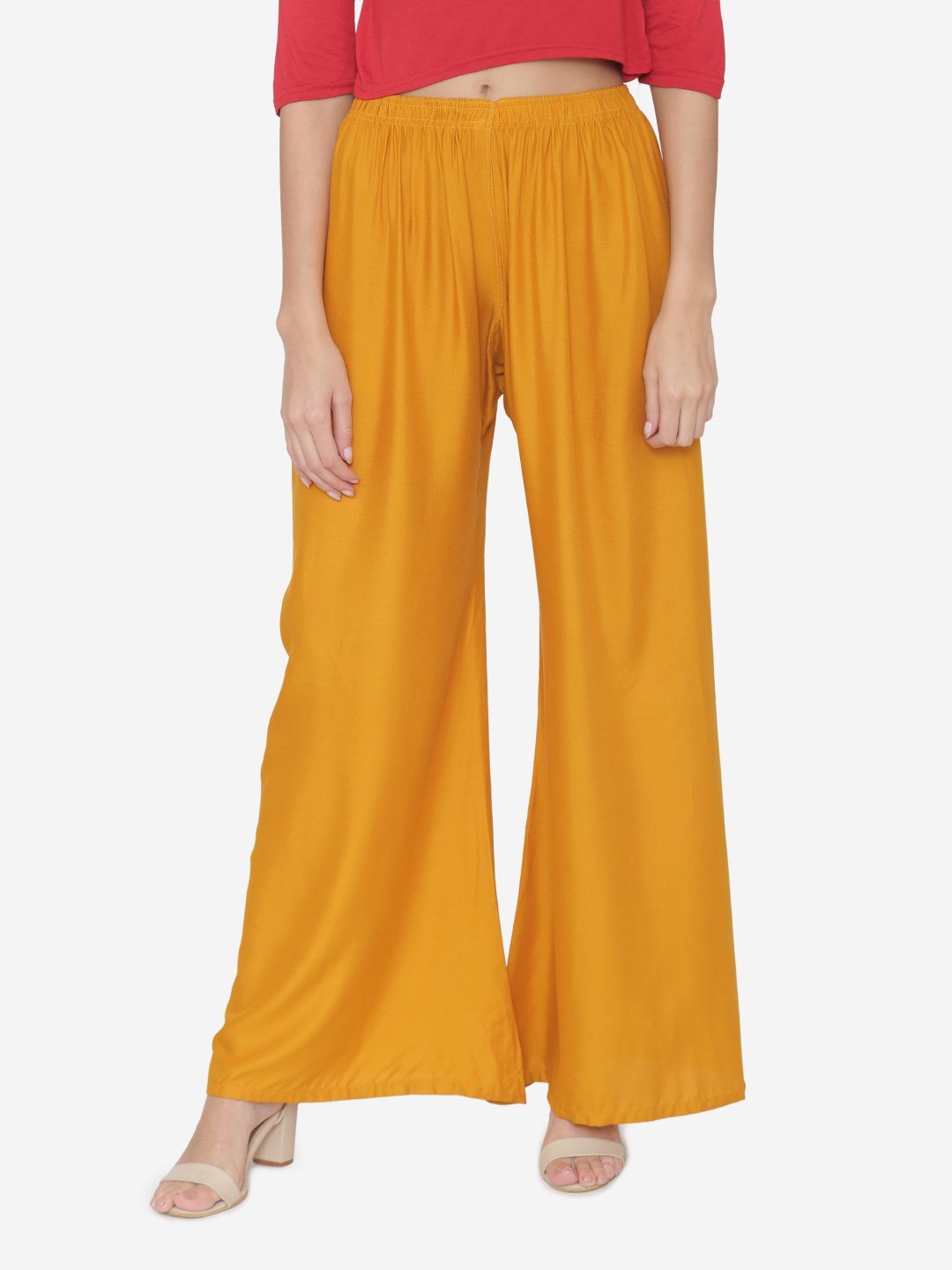 Mustard Plain Rayon Plazzo Pants Plazzo Pants Shopindiapparels.com