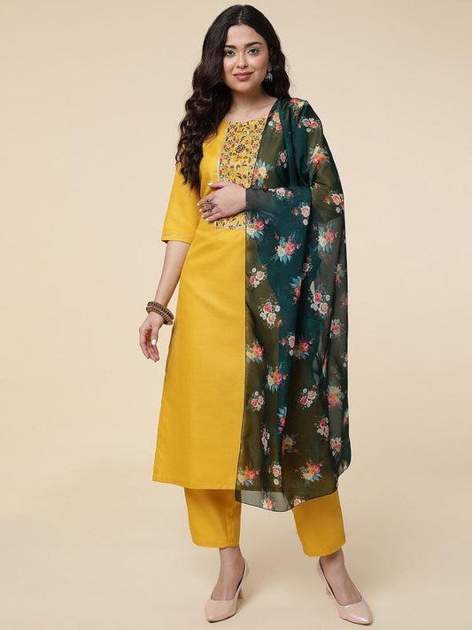 Mustard Ruby Cotton Designer Kurti with Dupatta and Bottom Kurti with Dupatta and Bottom Shopin Di Apparels