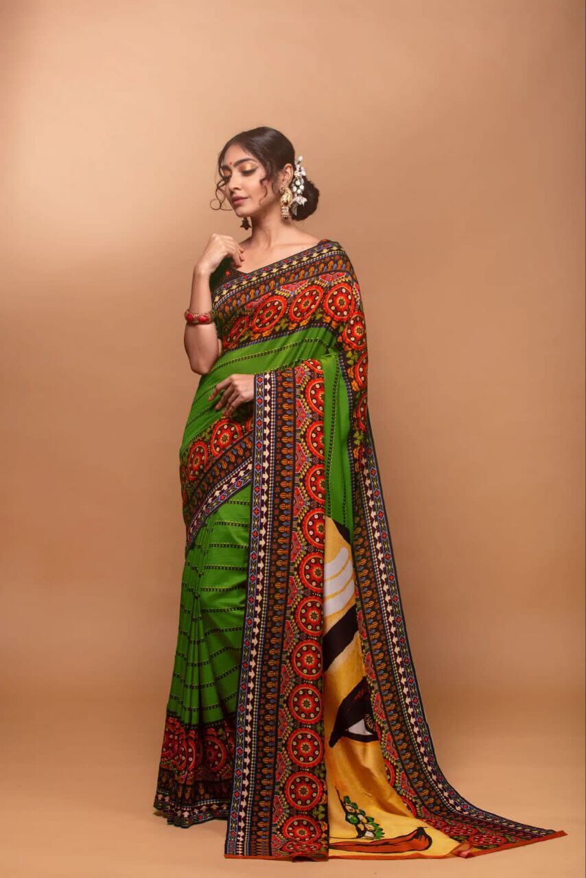 Navratri Saree Crepe Silk with Digital Print of Goddess Designer Saree Shopin Di Apparels