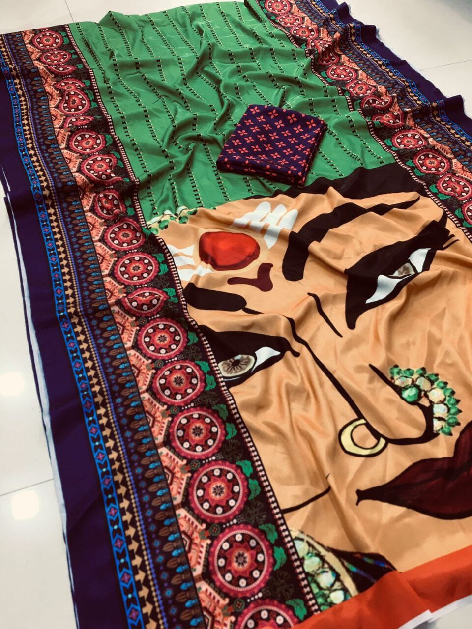 Navratri Saree Crepe Silk with Digital Print of Goddess Designer Saree Shopin Di Apparels