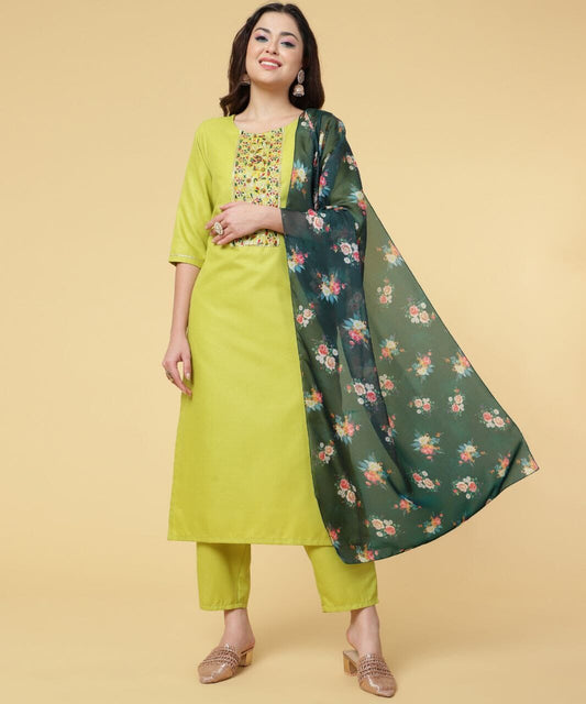 Olive Green Ruby Cotton Designer Kurti with Dupatta and Bottom Kurti with Dupatta and Bottom Shopin Di Apparels