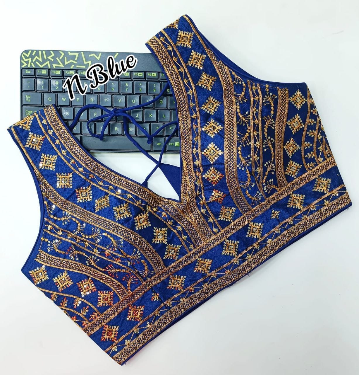 Peacock Fantam Silk Sequence Readymade Blouse in 12 colors Readymade Blouse Shopindiapparels.com Navy Blue