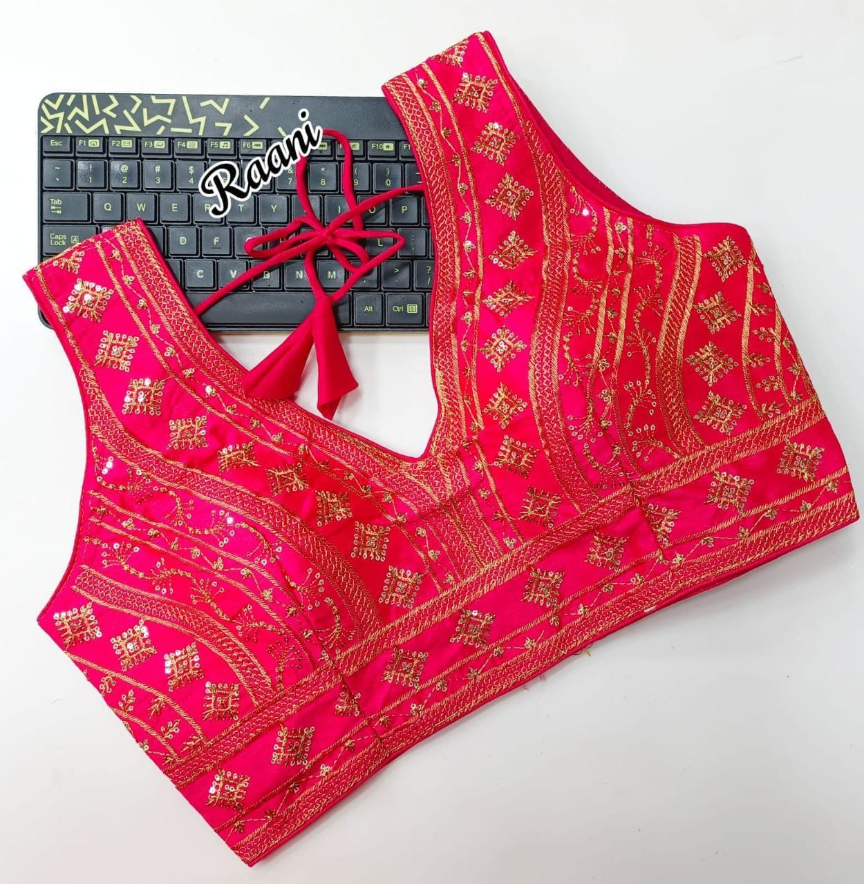 Peacock Fantam Silk Sequence Readymade Blouse in 12 colors Readymade Blouse Shopindiapparels.com Raani Pink