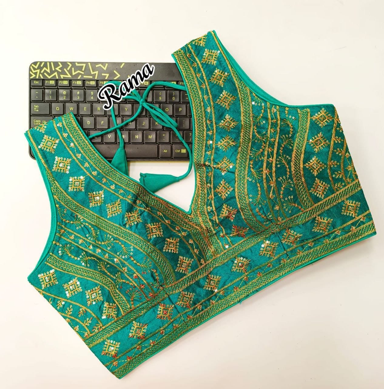 Peacock Fantam Silk Sequence Readymade Blouse in 12 colors Readymade Blouse Shopindiapparels.com Sea Green