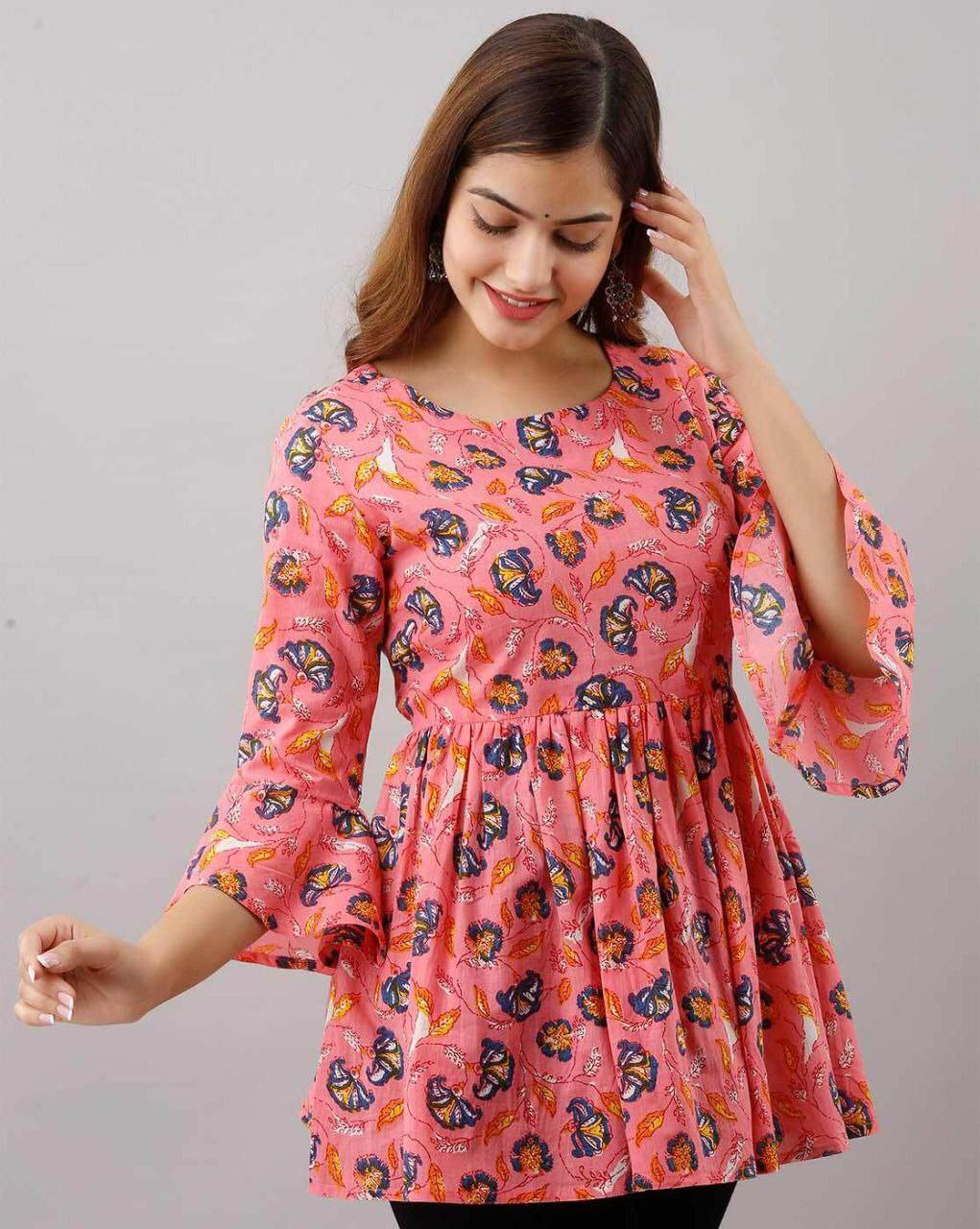 Pink Cotton Western Printed Top Western Top Shopindiapparels.com