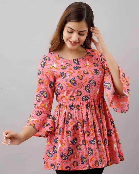 Pink Cotton Western Printed Top Western Top Shopindiapparels.com