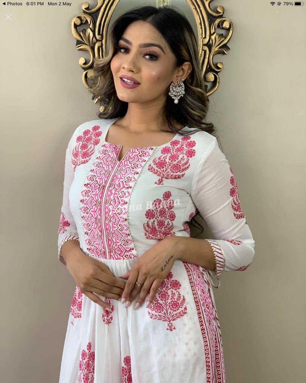 Pinky White Printed & Gotta work Rayon Kurti with Plazzo Pant Set Kurti with plazzo Shopin Di Apparels