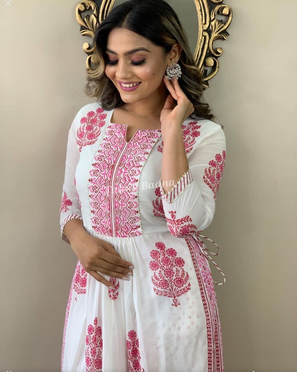 Pinky White Printed & Gotta work Rayon Kurti with Plazzo Pant Set Kurti with plazzo Shopin Di Apparels
