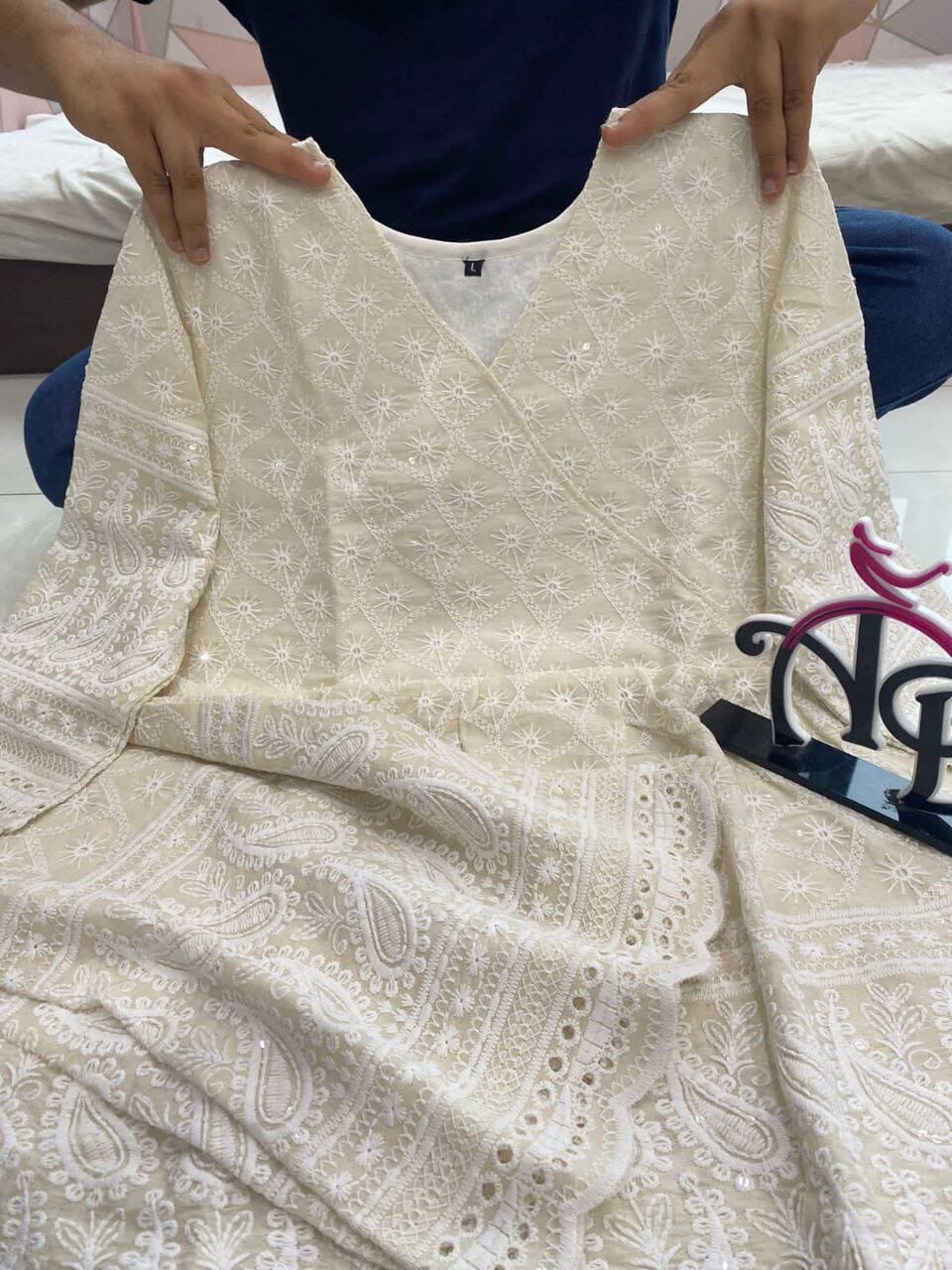 Premium Chikankari Ghera Kurti and Pant Set Kurti with Pant Shopin Di Apparels