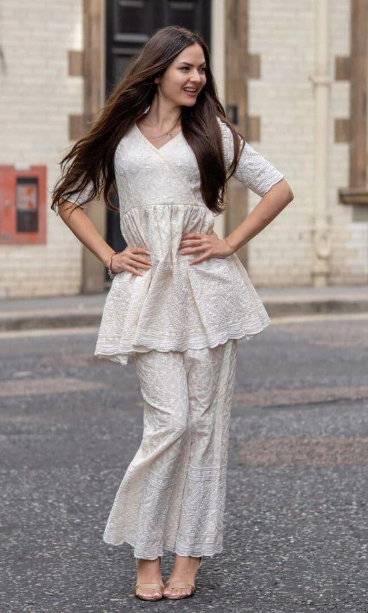 Premium Chikankari Ghera Kurti and Pant Set Kurti with Pant Shopin Di Apparels