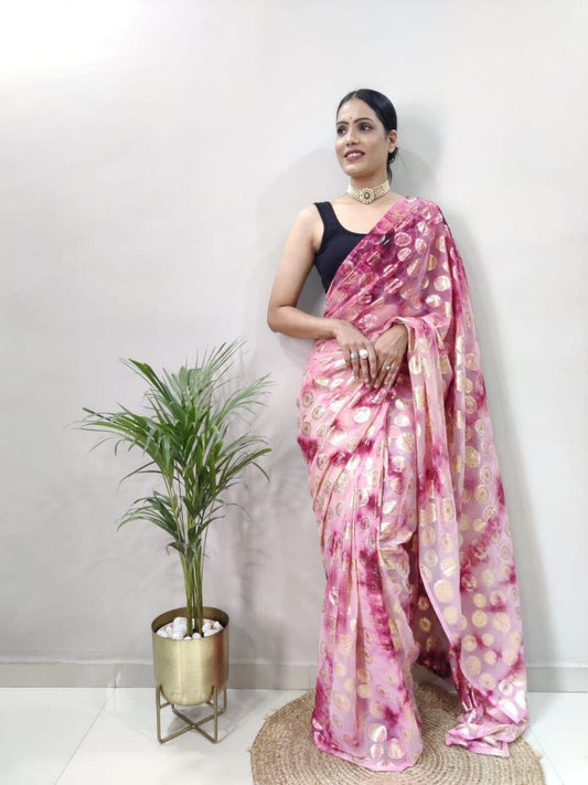 Premium Georgette Sona Chandi work Ready to Wear Pink Saree Ready to Wear Saree Shopin Di Apparels