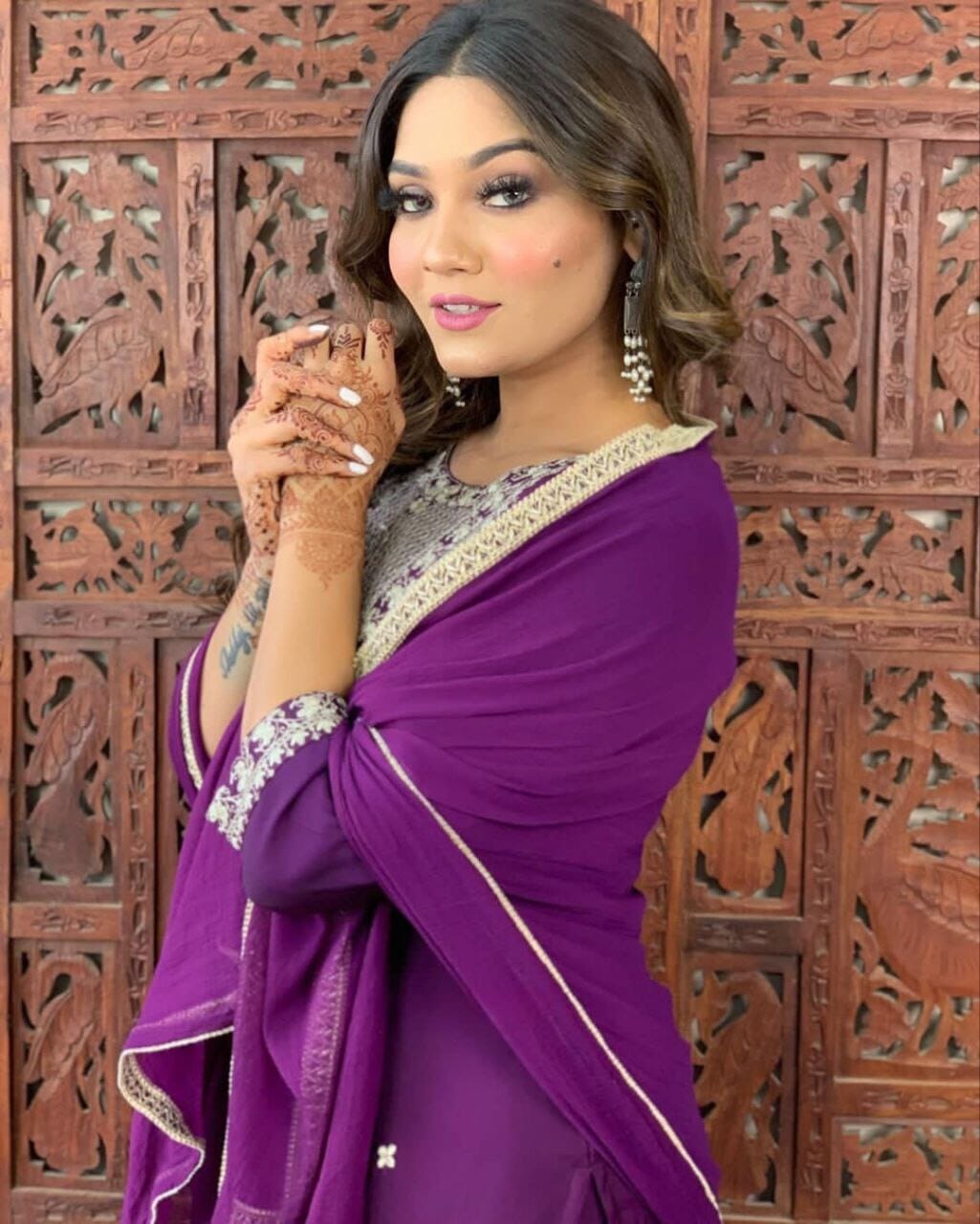 Purple Embroidered Kurti with Dupatta and Plazzo Kurti with Dupatta and Bottom shopindi.sg