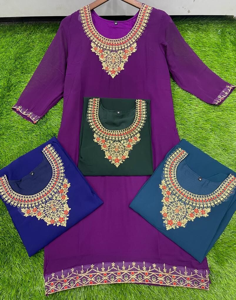 Purple Embroidered Kurti with Dupatta and Plazzo in 4 colours Kurti with Dupatta and Bottom shopindi.sg