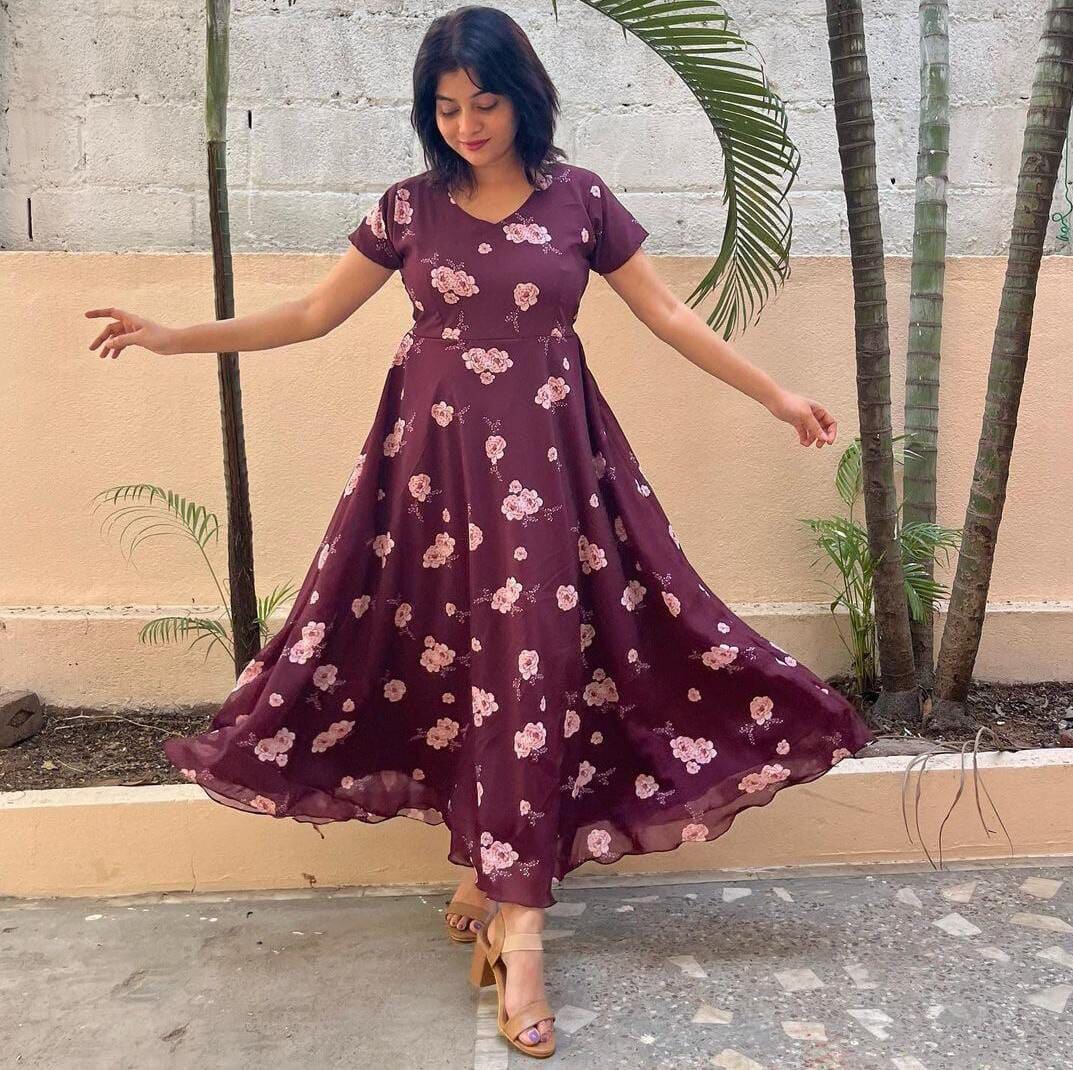 Purple Georgette Printed Anarkali Maxi Gown Gowns Shopin Di Apparels