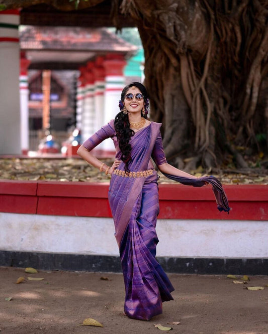 Purple Soft Lichi Silk Jacquard Saree Shopin Di Apparels