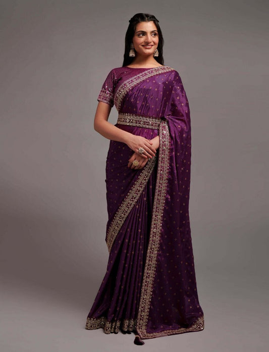 Purple Work Chinon Designer Saree Designer Saree Shopin Di Apparels
