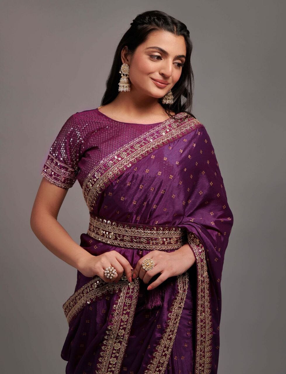 Purple Work Chinon Designer Saree Designer Saree Shopin Di Apparels