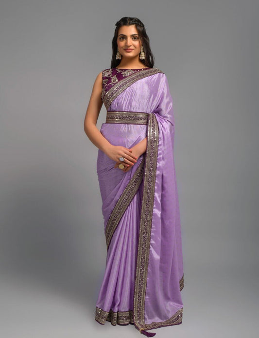 Purple Zari Work Chinon Designer Saree Designer Saree Shopin Di Apparels