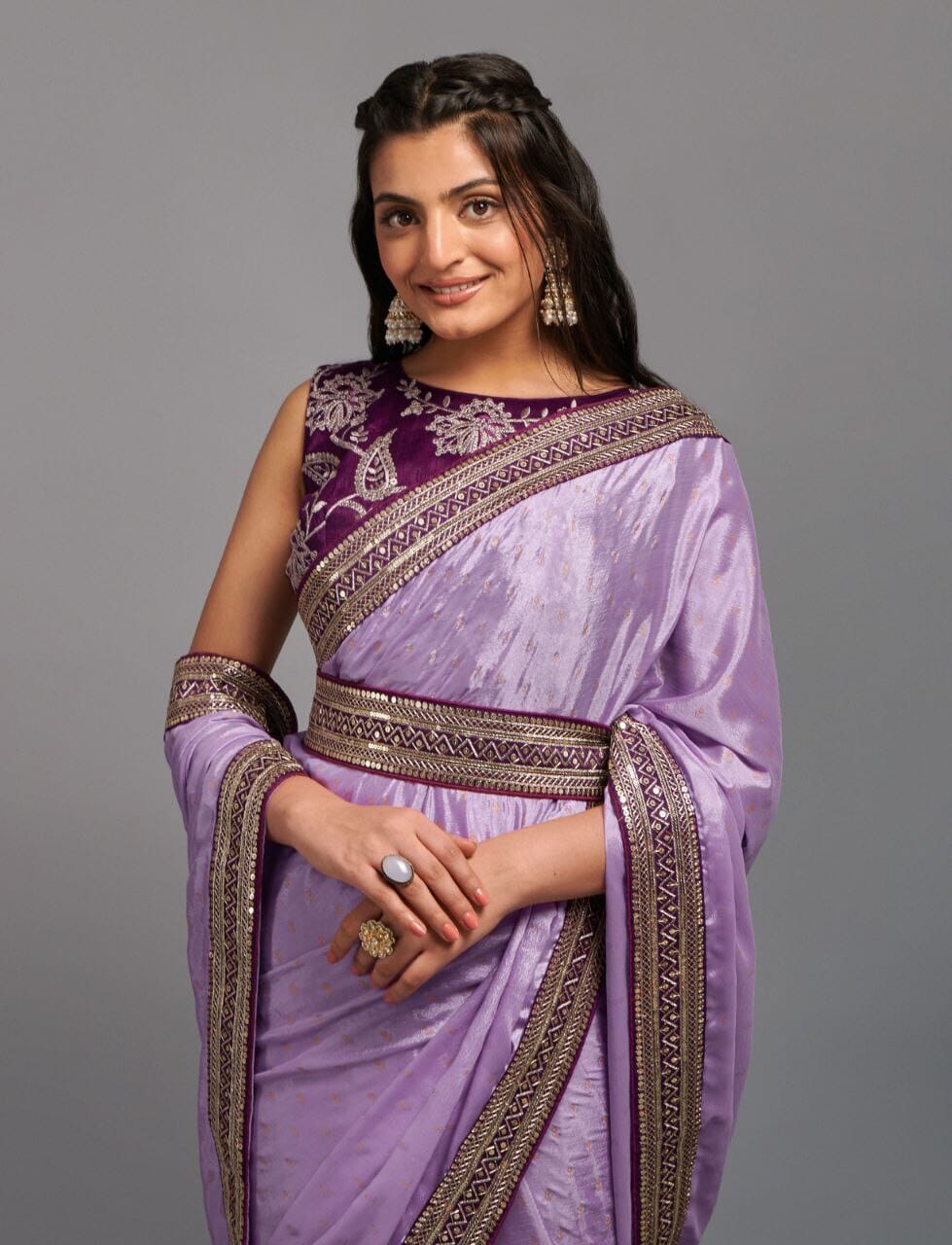 Purple Zari Work Chinon Designer Saree Designer Saree Shopin Di Apparels