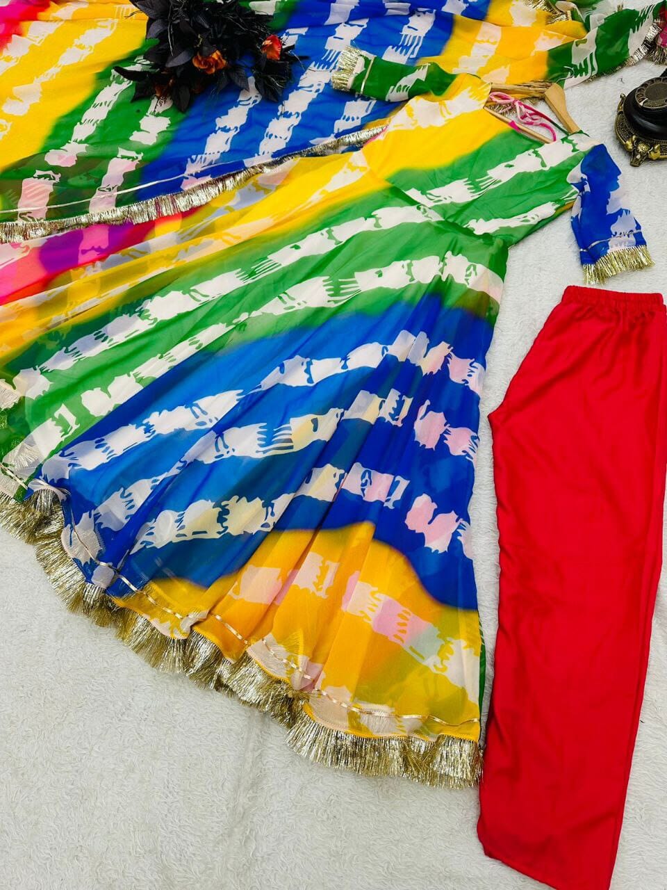 Rainbow Multi Color Georgette Gown with Dupatta gown shopindi.sg