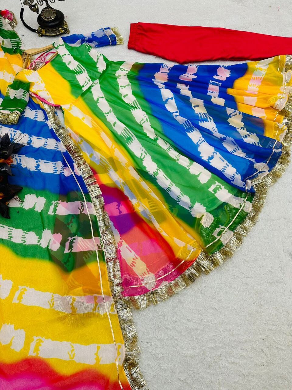 Rainbow Multi Color Georgette Gown with Dupatta gown shopindi.sg